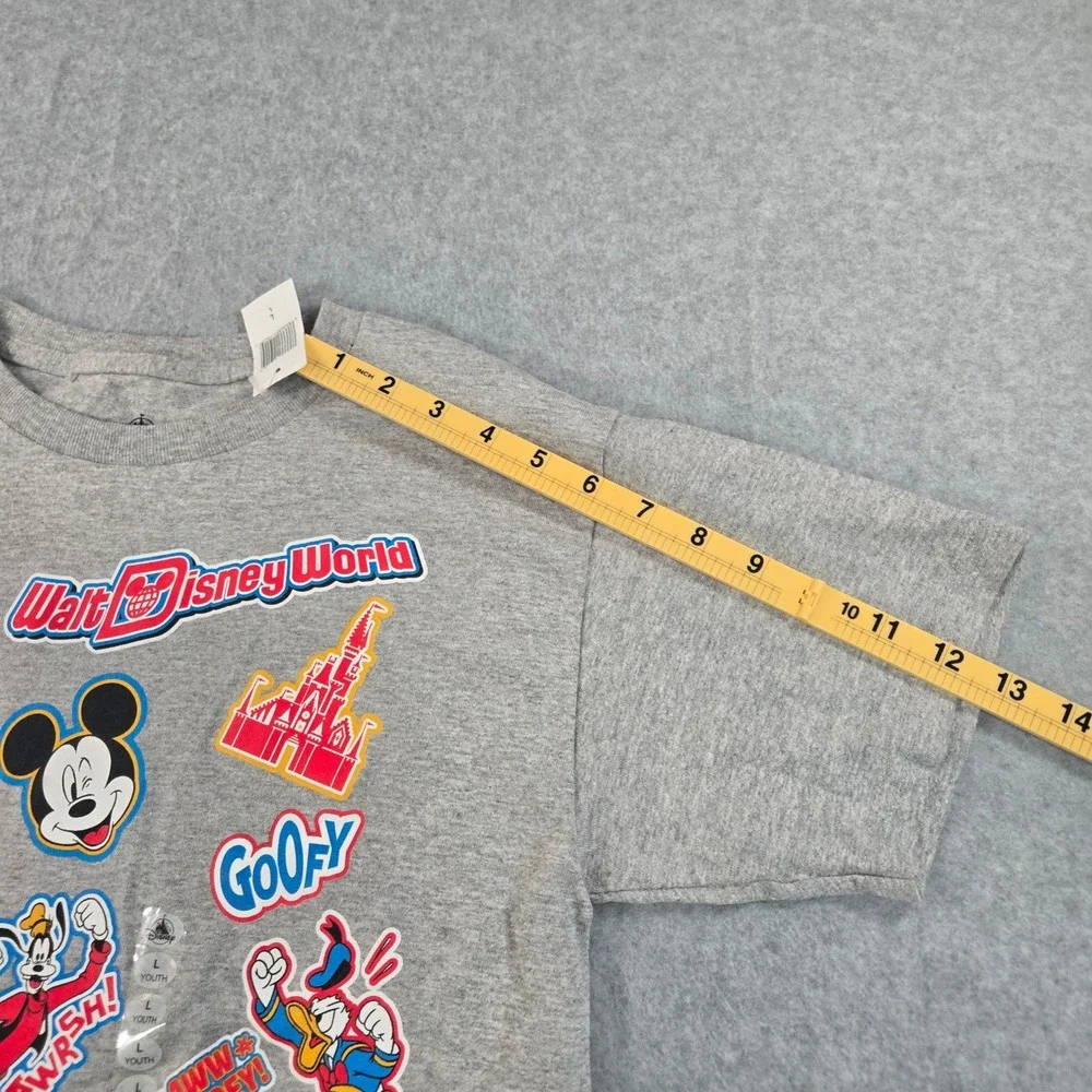 Disney Parks Mickey Mouse Friends Sticker Graphic T-Shirt Gray Kids Large NWT